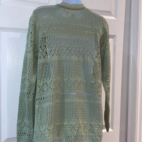 Wild Skye Knee Length Duster Cardigan Sweater Pointelle Knit Fresh Sage Small - Picture 8 of 11